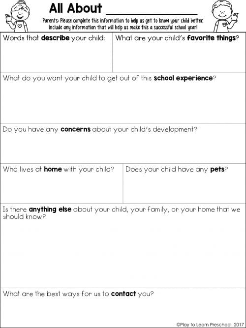 Getting to know your child Questionnaire