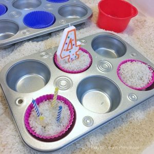 SENSORY play rice birthday cupcakes