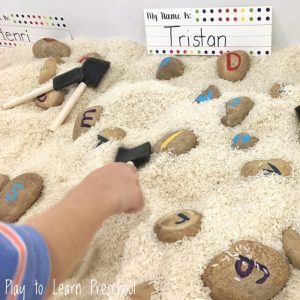 SENSORY play rice letter rocks