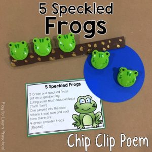 5 Green Speckled Frogs Chip Clip Poem