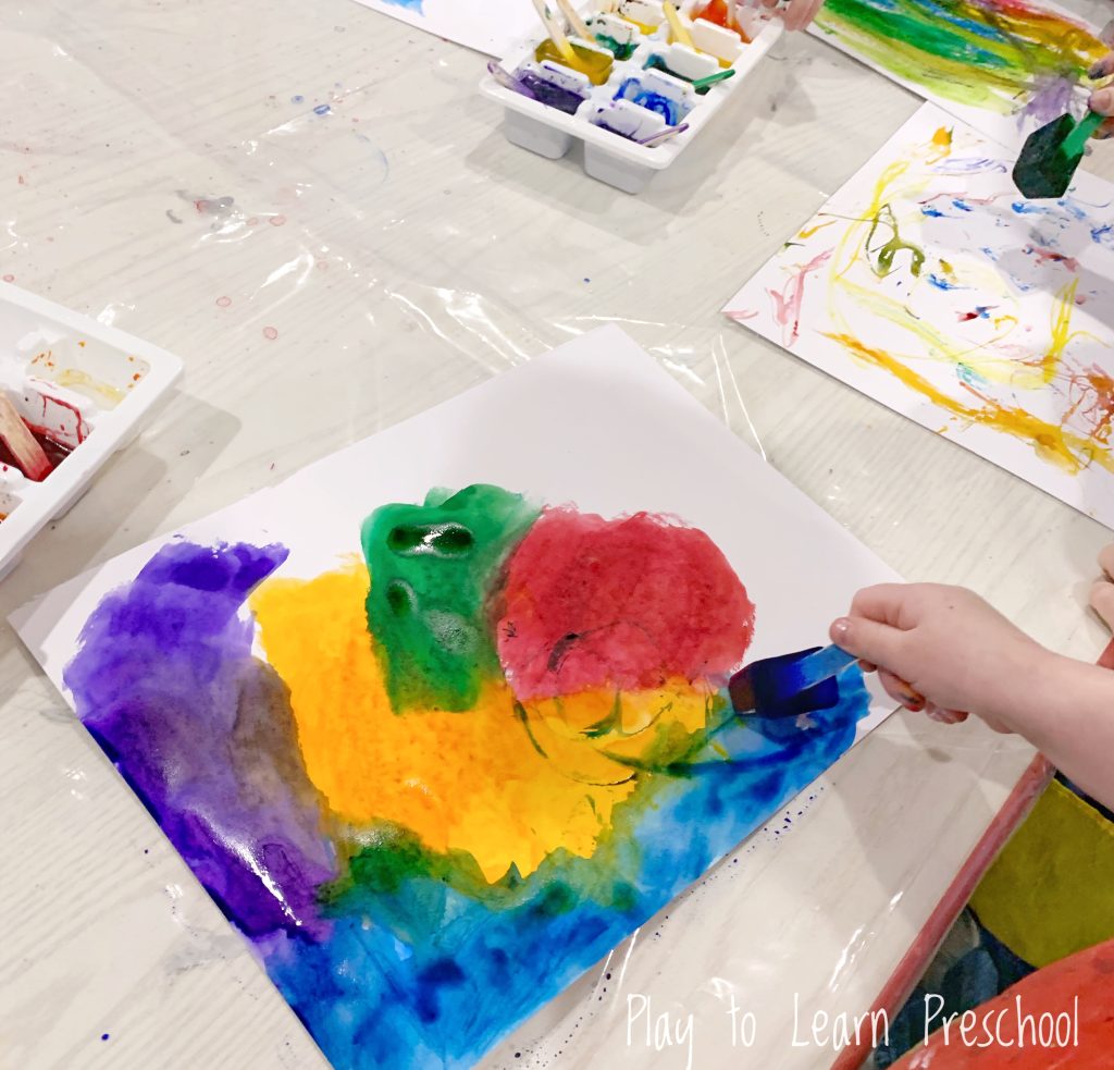 Penguins Love Colors Watercolor Process Art for Preschoolers