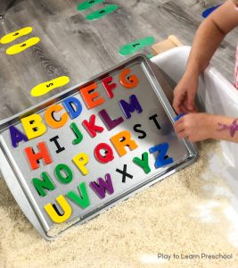 Alphabet Matching at the Sensory Table in Preschool