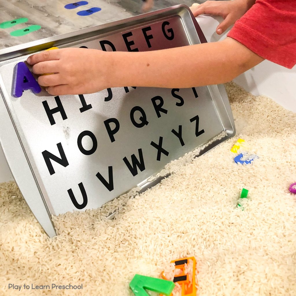 Alphabet Matching at the Sensory Table in Preschool