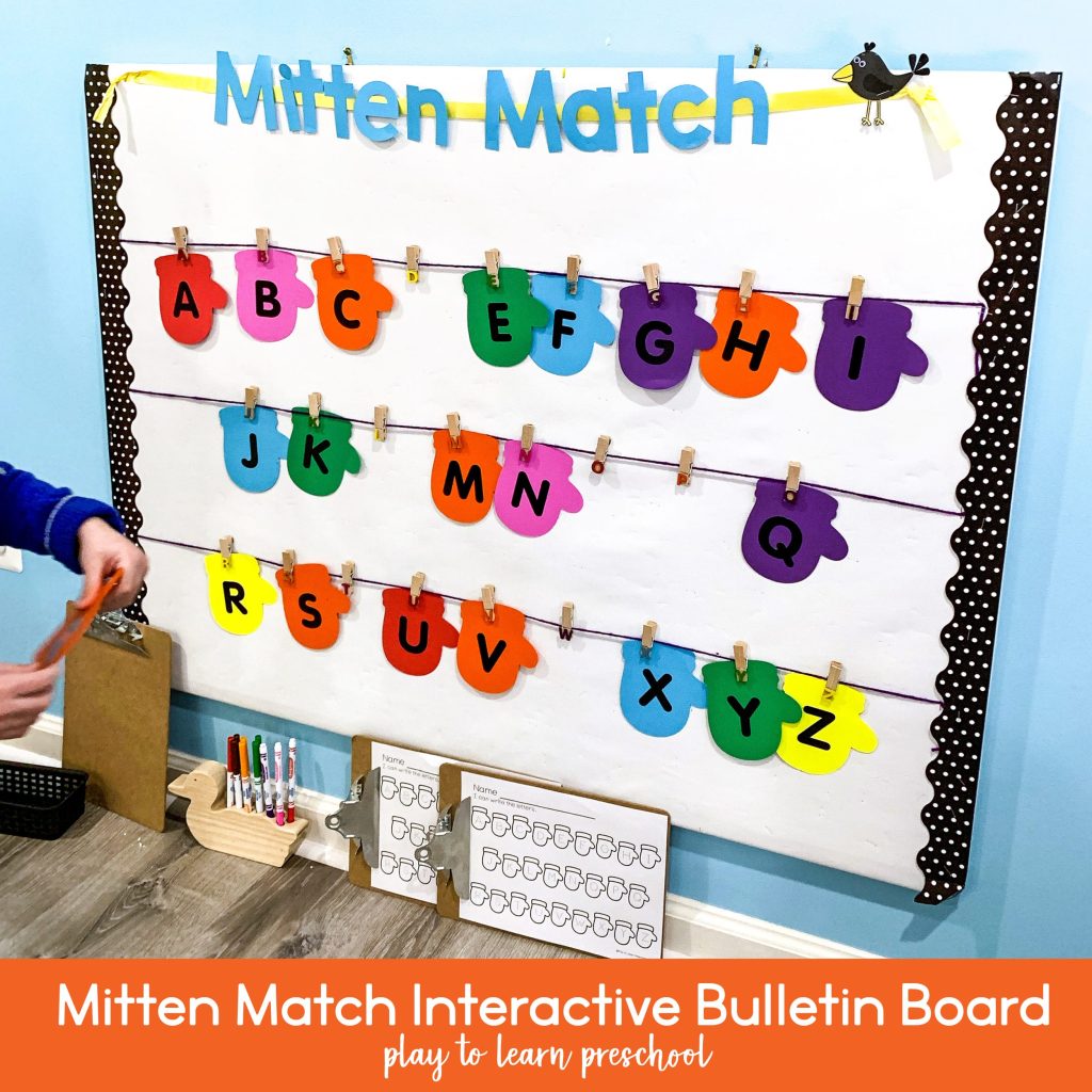 Winter Bulletin Board for Preschoolers - Mitten Matching
