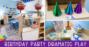 Several views of the birthday party dramatic play set up