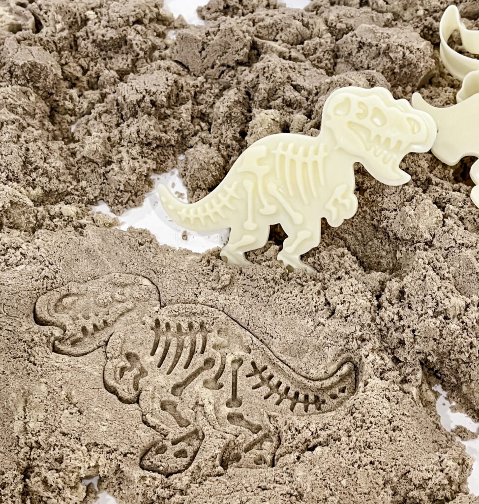 T-rex stamp in dinosaur sensory bin