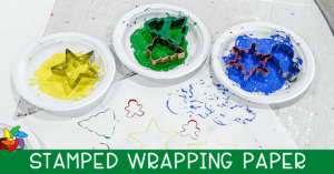 Wrapping paper stamped with cookie cutters