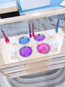 sensory play kitchen with floam