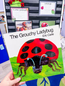 Cover of The Grouchy Ladybug by Eric Carle, a popular preschool book about emotions, time, and kindness.