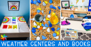 preschool weather centers header picture. This image shows three differerent weather centers.