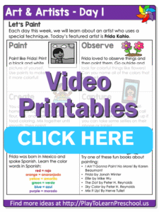 art and artists circle time playpack printables day 1