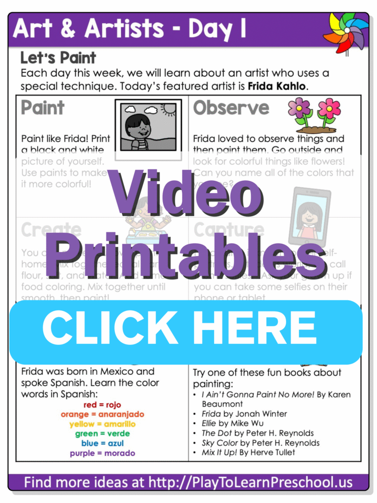 art and artists circle time playpack printables day 1