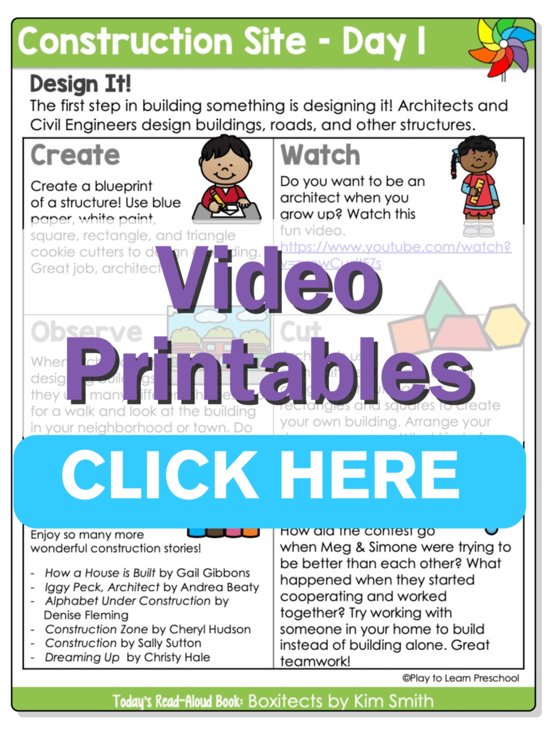 preschool construction theme printables day one