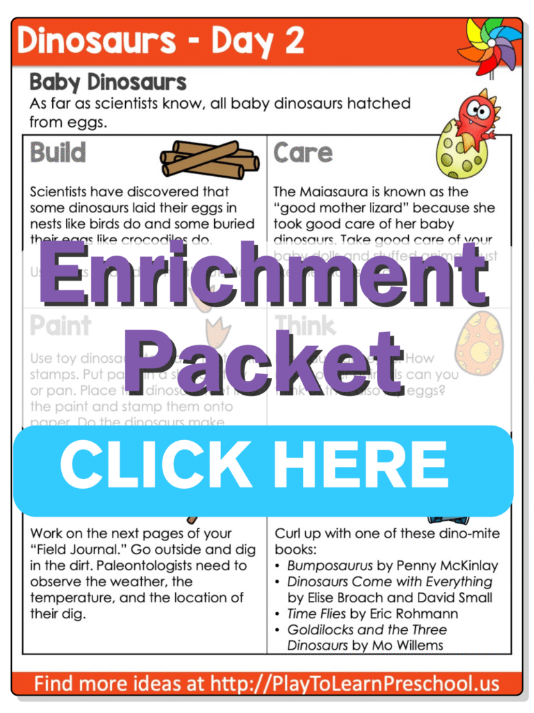 preschool dinosaur theme enrichment day 2