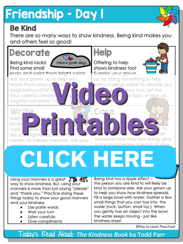 preschool friendship printables day 1