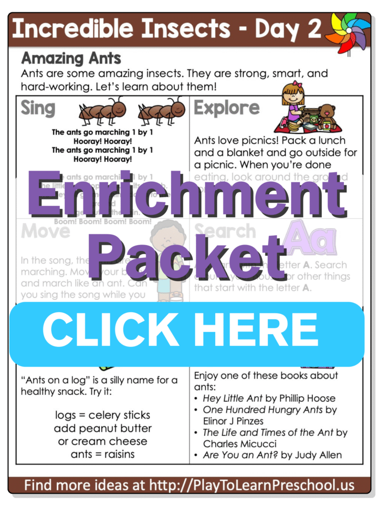 preschool insects theme printables day 2