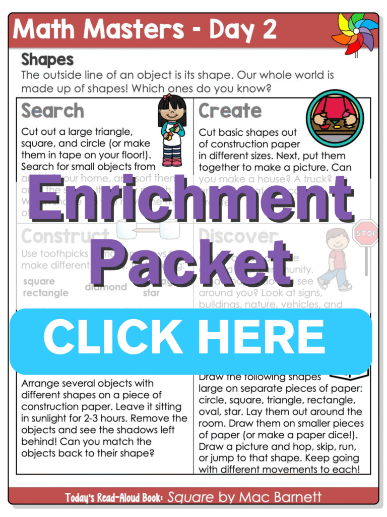 preschool math masters day 2 printables enrichment packet play pack
