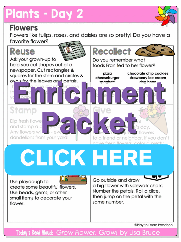 preschool plants circle time printables day 2