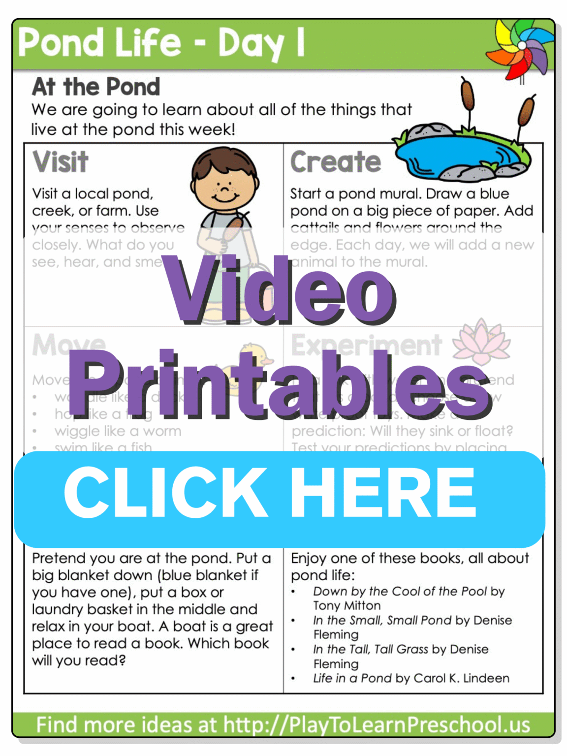 Preschool Pond Life Activities Enrichment Play Pack - Play to Learn ...