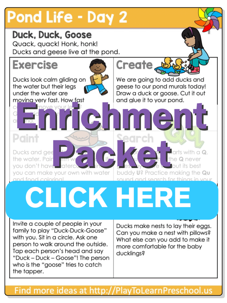 preschool pond theme enrichment printables day 2