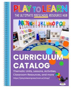 Play to Learn Preschool curriculum catalog cover showing a bright preschool classroom and the title “Curriculum Catalog.”
