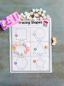 Candy Heart Activities tracing shapes