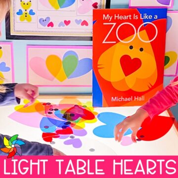 preschool heart art on the light table