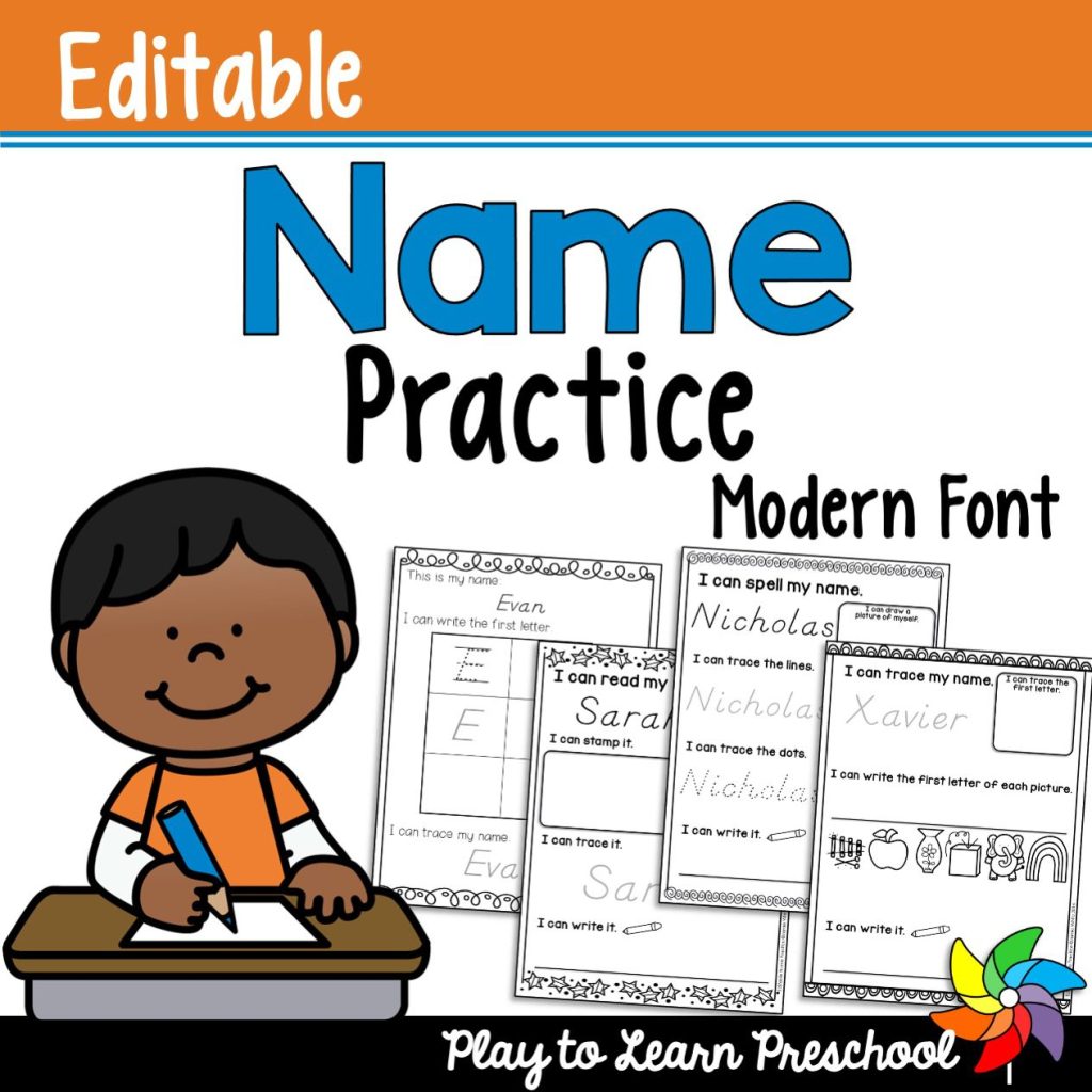 Editable Name Practice - Modern Font - Play to Learn Preschool