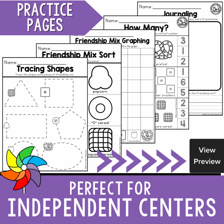 Friendship Mix Fun Pack Preschool Snack Math and Literacy Activities ...